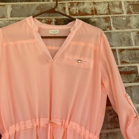 Tea & Cup Peach Chiffon Shirt Dress - Picture 6 of 12